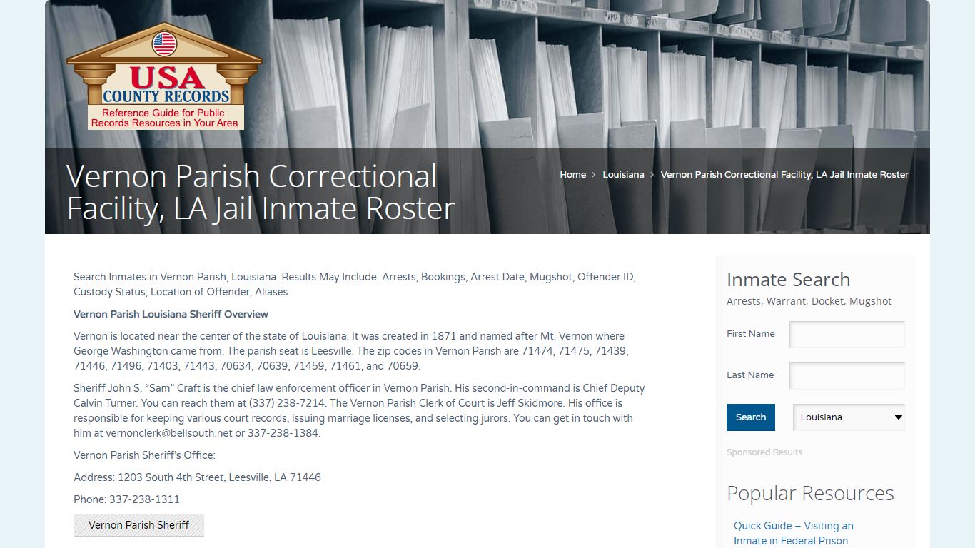 Vernon Parish Correctional Facility, LA Jail Inmate Roster ...
