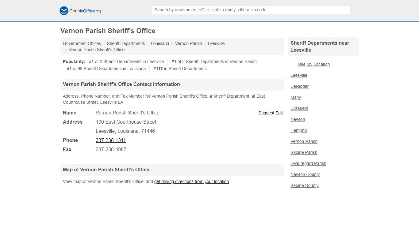 Vernon Parish Sheriff's Office - Leesville, LA (Address ...